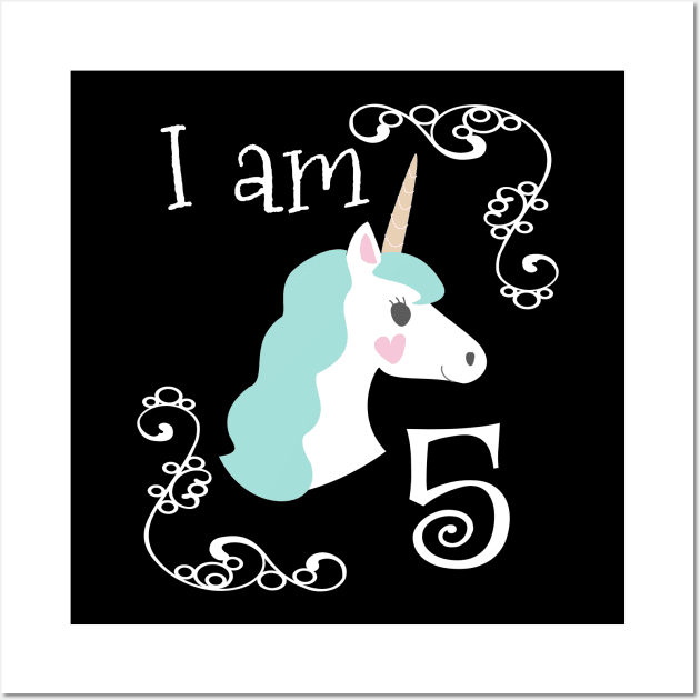 Unicorn 5th birthday Wall Art by Fellball